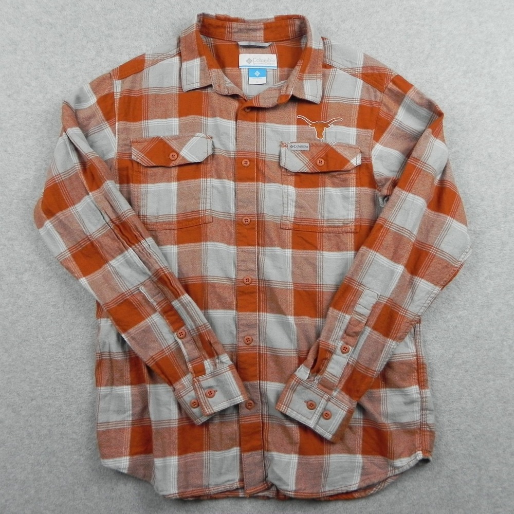 Texas Longhorns Flannel Shirt Mens Medium Columbia Button Up Plaid Long Sleeve